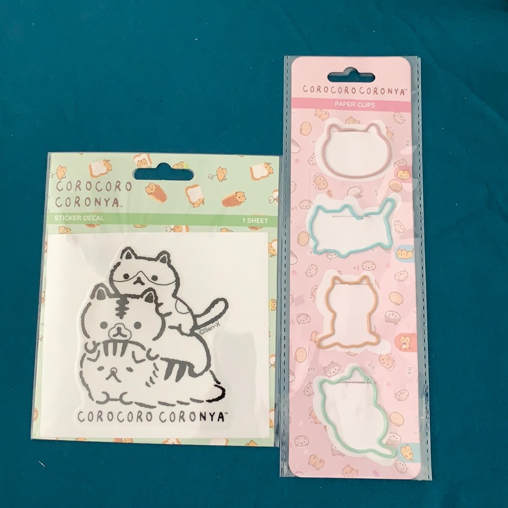 Corocoro coronya sticker decal and cat shaped paper clips